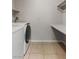 Tidy laundry room with modern appliances, built-in shelves, and neutral tile floor at 2200 S Fort Apache Rd # 1033, Las Vegas, NV 89117
