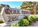 Welcoming sign for Quail Estates West, showcasing the neighborhood's name and address with lush green landscaping at 2851 S Valley View Blvd # 1196, Las Vegas, NV 89102