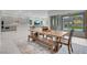 Dining area combines table and bench seating and sliding glass doors open to a covered outdoor space at 313 Forsyth Park St, Las Vegas, NV 89138