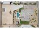 A bird's eye view showcasing a luxurious backyard with a pool, patio, and thoughtfully designed landscaping at 3955 W Jo Rae Ave, Las Vegas, NV 89141
