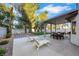 Well-maintained backyard featuring a covered patio, comfortable lounge chairs, and lush landscaping at 8388 Brad Oaks Cir, Las Vegas, NV 89123