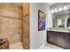 Beautiful bathroom with a tiled shower and granite countertop vanity at 2159 Morro Vista Dr, Las Vegas, NV 89135