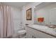 Classic bathroom features a shower/tub and a vanity with granite countertop at 387 Larksong Ave, Henderson, NV 89011