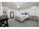 Elegant bedroom with a chandelier, paneled walls, and a large bed with luxurious white bedding at 4220 San Alivia Ct, Las Vegas, NV 89141
