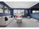 Stylish bonus room featuring blue walls, white sofas, and plenty of space to relax and play at 4220 San Alivia Ct, Las Vegas, NV 89141