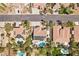 Overhead shot highlighting properties with pools and solar panels in a well-maintained residential area at 7301 Heggie Ave, Las Vegas, NV 89131
