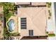 Aerial view of the home's roof, backyard pool, and patio at 8547 Benidorm Ave, Las Vegas, NV 89178