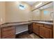 Bathroom boasts an expansive vanity with custom countertops and ample storage space at 8547 Benidorm Ave, Las Vegas, NV 89178