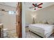 Modern bathroom featuring subway tile shower and decorative flooring at 10520 Maystar Ln, Las Vegas, NV 89135