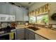 Modern kitchen featuring grey cabinets, stainless steel appliances, and updated countertops at 3048 Scalise Ct, Las Vegas, NV 89141