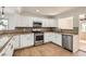 Well-lit kitchen features updated stainless steel appliances, white cabinetry and views to the dining area at 4302 Newhaven Dr, Las Vegas, NV 89147