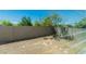A sun-drenched backyard featuring a block wall and desert landscaping at 6829 Painted Morning Ave, Las Vegas, NV 89142