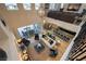 Aerial view of an open-concept living space with high ceilings, modern decor, and outdoor patio access at 8126 Majestic Bighorn St, Las Vegas, NV 89166
