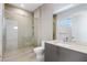 Contemporary bathroom with a walk-in shower and sleek vanity at 1596 Pleasant Bay Ct, Henderson, NV 89011