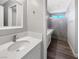 Modern bathroom with a white vanity, oval sink, quartz countertop, and walk-in shower with glass door at 3142 Espanol Dr, Las Vegas, NV 89121