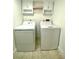 Clean laundry room with tile floors, white washer and dryer, and white cabinets at 4248 Tara Ave # 2, Las Vegas, NV 89102