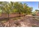 Spacious backyard featuring decorative gravel, mature trees, and a block wall for privacy at 5412 Dalle Valley St, North Las Vegas, NV 89031