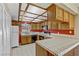 A well-equipped kitchen featuring wood cabinets, modern appliances, and a bright red backsplash, perfect for cooking at 721 Bourbon St # F2, Pahrump, NV 89048