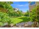 Serene backyard with lush greenery and a stone pathway at 9654 Ponderosa Skye Ct, Las Vegas, NV 89166