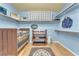 Walk-in closet in blue with shelves, hanging rods, and shoe storage at 1035 Tabor Hill Ave, Henderson, NV 89074