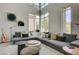 Bright living room featuring an inviting gray sofa, lots of light, and stylish decor at 11280 Granite Ridge Dr # 1035, Las Vegas, NV 89135