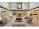 Spacious living room with high ceilings, a fireplace, and comfortable seating arrangements at 1931 Pago Ct, Las Vegas, NV 89117