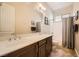 Neutral bathroom with double sinks, shower and bathtub combo at 280 Goldstar St, Henderson, NV 89012