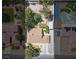 Aerial shot displays home and backyard layout with a tennis court, patio, landscaping, and mature trees at 4409 W Red Coach Ave, North Las Vegas, NV 89031