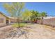 Large backyard features a mature shade tree, desert landscaping, and secure block wall at 4619 Reliant St, North Las Vegas, NV 89031