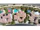 Overhead view of a house with a pool, sport court, and meticulously kept grounds at 628 Chervil Valley Dr, Las Vegas, NV 89138