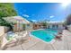 Stunning backyard oasis with a sparkling pool, comfortable lounge area, and lush landscaping, perfect for relaxation at 1721 E Oakey Blvd, Las Vegas, NV 89104