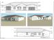 Front and rear elevation drawing of single-story home with attached garages, shows roofline and overall structure at 1760 Omaha Ave, Pahrump, NV 89048