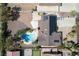 Stunning aerial view of a private backyard oasis with a sparkling pool and solar panels for energy efficiency at 3075 Santa Margarita St, Las Vegas, NV 89146