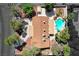 A bird's eye view of the property showcasing the home's layout, backyard pool, and mature landscaping at 4030 Del Monte Ave, Las Vegas, NV 89102