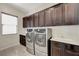 Laundry room featuring a window, washer and dryer, cabinets, and a sink at 7380 Abundant Harvest Ave, Las Vegas, NV 89131