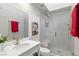 Modern bathroom with a glass-enclosed shower, vanity, and stylish fixtures at 7988 Harbour Towne Ave, Las Vegas, NV 89113