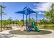 Community playground with slides, climbing wall, shade cover, and park benches at 10116 Nash Peak Ave, Las Vegas, NV 89166