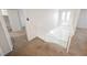 Carpeted staircase with white railing leading to the lower level entrance at 111 Pomelo Ct, Henderson, NV 89074
