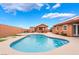 Sparkling blue pool and charming backyard bar, creating a relaxing outdoor retreat at 120 N Phyllis St, Las Vegas, NV 89110