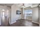 Bright bedroom with hardwood floors, flatscreen TV, and a mini fridge for added convenience at 150 Las Vegas Blvd # 1912, Las Vegas, NV 89101