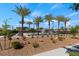 Beautiful community pool surrounded by palm trees and lush landscaping at 3709 Neblina Dr, Henderson, NV 89052