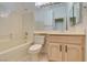 Cozy bathroom featuring tile floors, a tub/shower combo, and a vanity at 494 Dart Brook Pl, Henderson, NV 89012