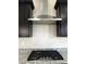 Close-up of a stainless steel range hood over a gas cooktop and granite countertops at 7861 Hamilton Pool Dr, Las Vegas, NV 89113