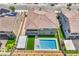 Overhead aerial shot features a swimming pool, outdoor patio and artificial turf at 201 Carmel Sky St, Las Vegas, NV 89138