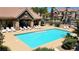 Community pool and lounge chairs at Robindale Villas, Las Vegas Nevada at 2761 Red Vista Ct, Henderson, NV 89074