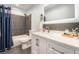Stylish bathroom featuring modern vanity, shower and tub combination, toilet, and sleek design at 3617 Walnut Wood St, Las Vegas, NV 89129