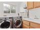 Well-equipped laundry room with modern washer, dryer, and ample cabinet space at 3632 Julia Waldene Ct, Las Vegas, NV 89129