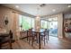 Dining area featuring a wood table, chandelier lighting and access to the patio through glass doors at 3698 Regatta Landing Dr, Las Vegas, NV 89141