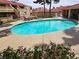 Community pool surrounded by lounge chairs and flowering plants for a relaxing atmosphere at 3771 Desert Marina Dr # 95, Laughlin, NV 89029