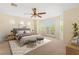 Serene main bedroom with a plush bed, balcony access, and a minimalist design with neutral colors at 5128 Blissful Valley Cir, Las Vegas, NV 89149